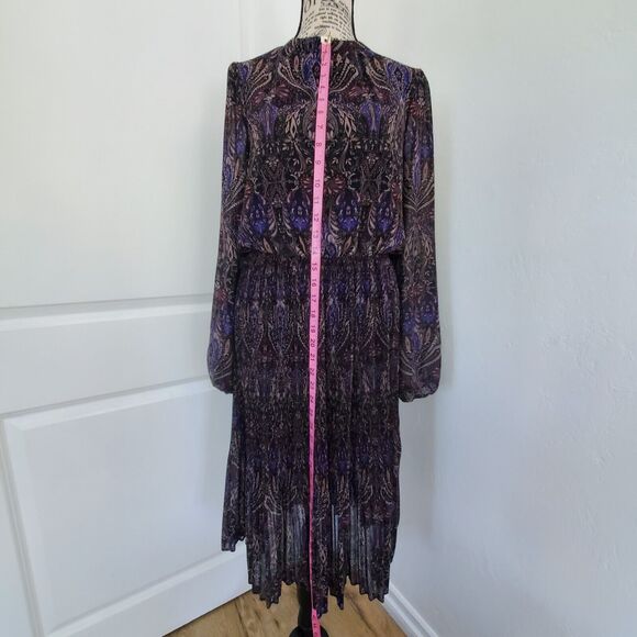 VERO MODA Midi Floral Pleated Long Sleeve Size Medium Sheer Flirty Lined Violet - Picture 13 of 16